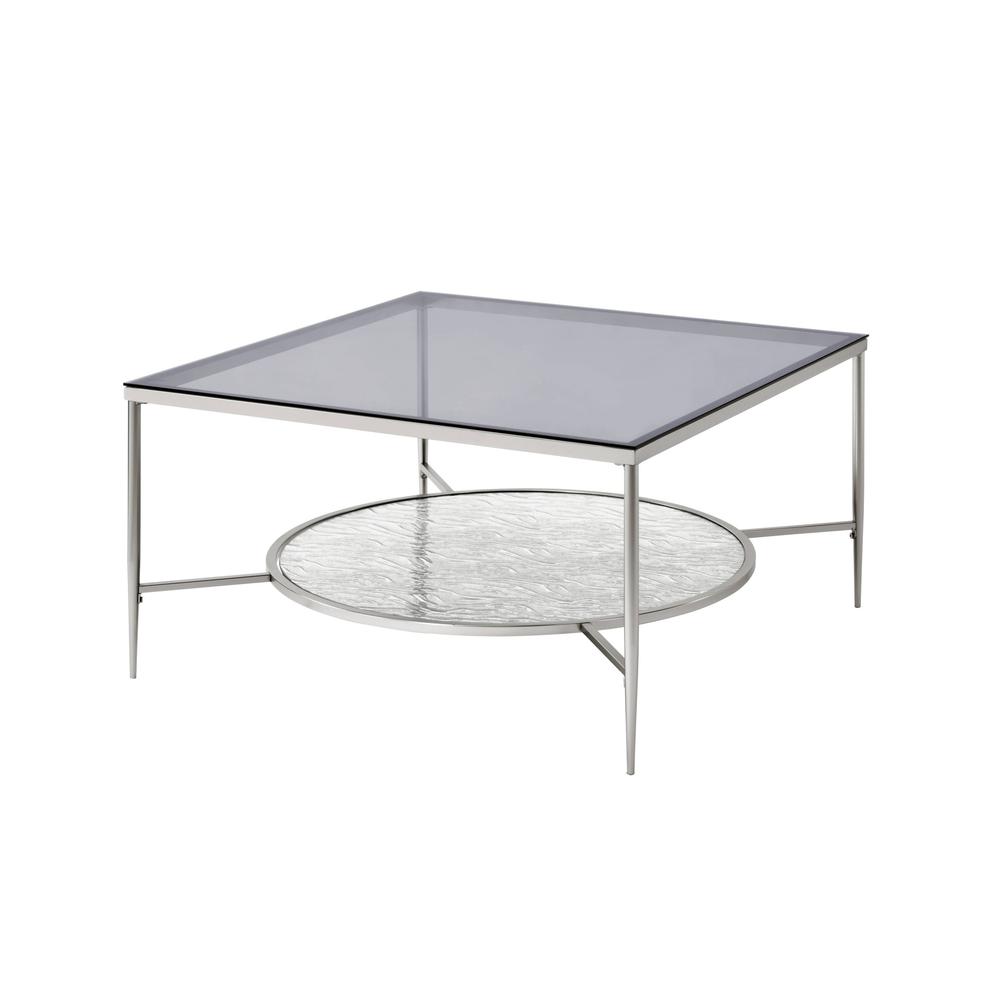 32" Chrome And Clear Glass Square Coffee Table With Shelf. Picture 2