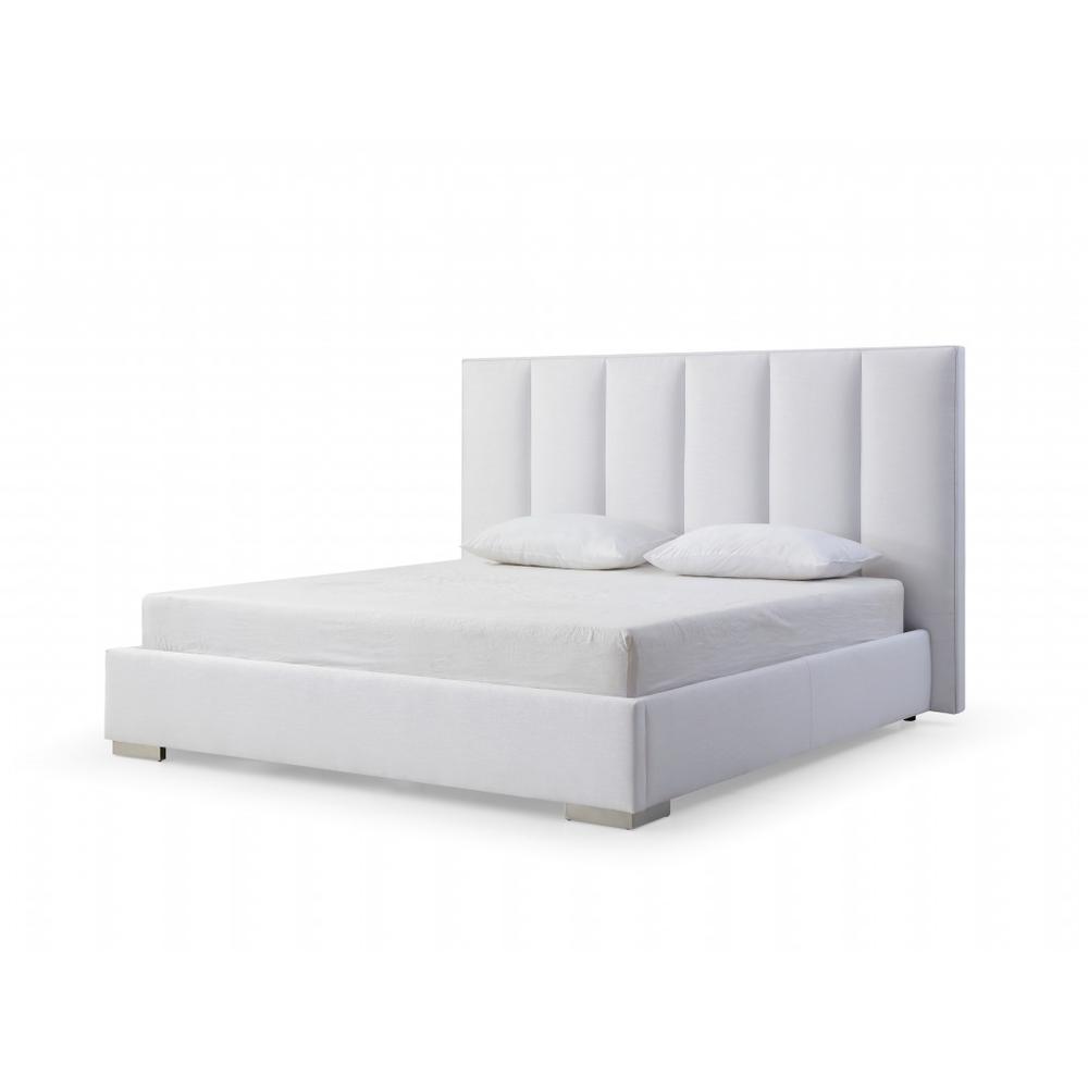 King Size White Upholstered Velvet Bed Frame. Picture 1