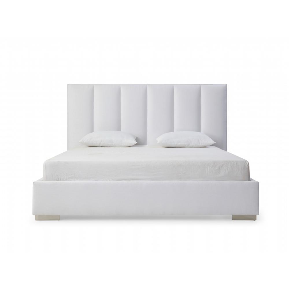 King Size White Upholstered Velvet Bed Frame. Picture 2