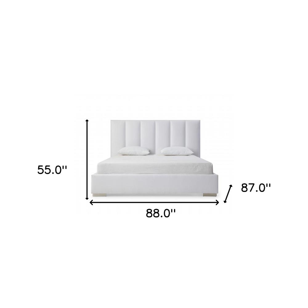 King Size White Upholstered Velvet Bed Frame. Picture 6
