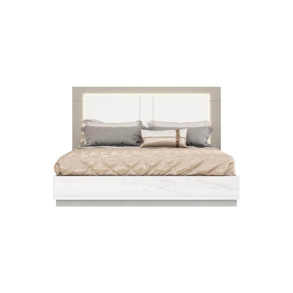 King White and Taupe High Gloss Bed Frame with LED Headboard. Picture 1