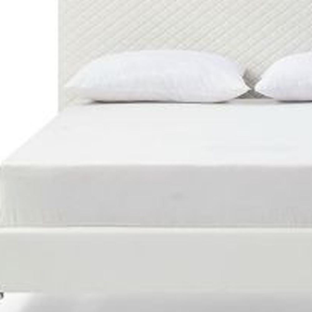 Full White Upholstered Faux Leather Bed. Picture 3