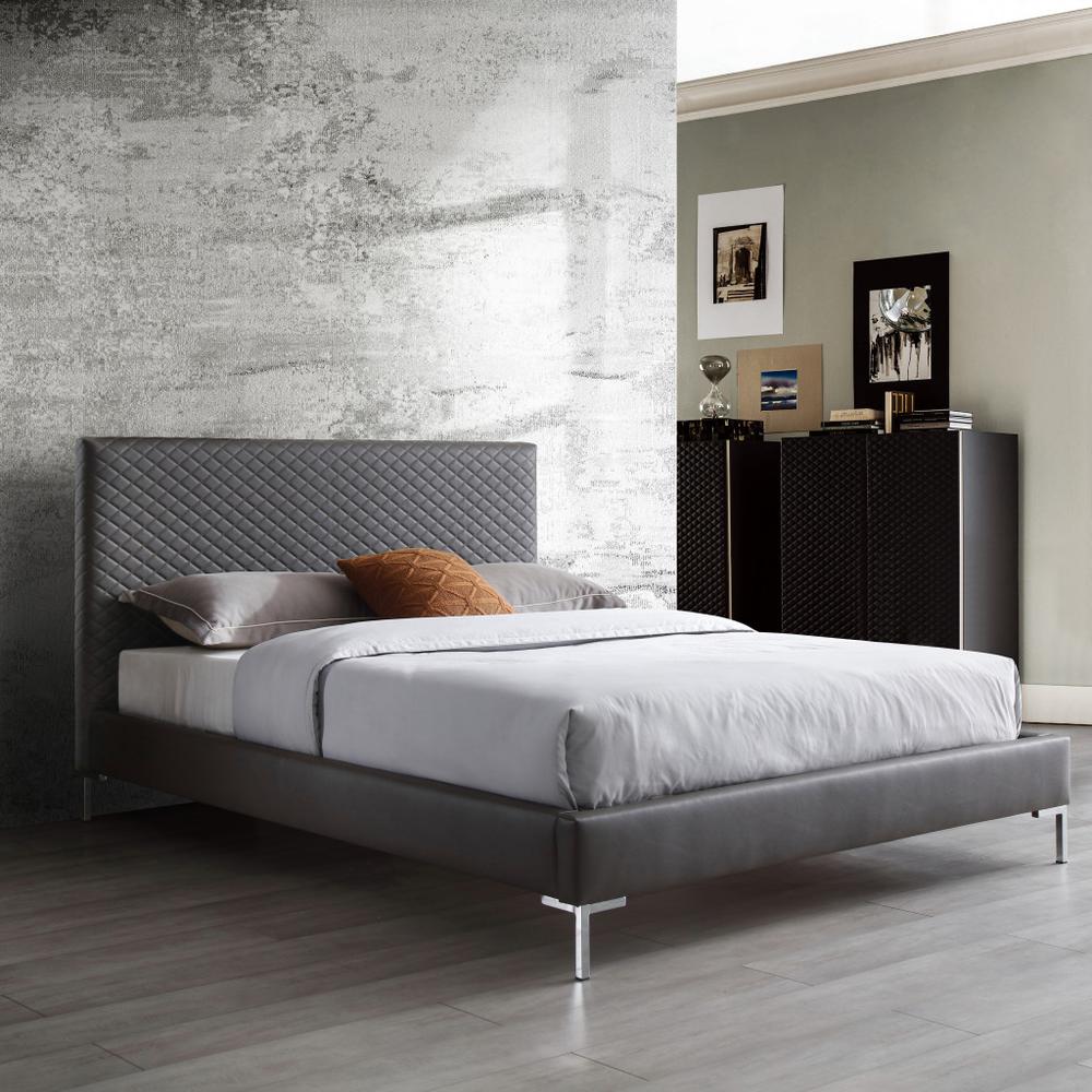 Queen Size Dark Grey Upholstered Faux Leather Bed Frame. Picture 5