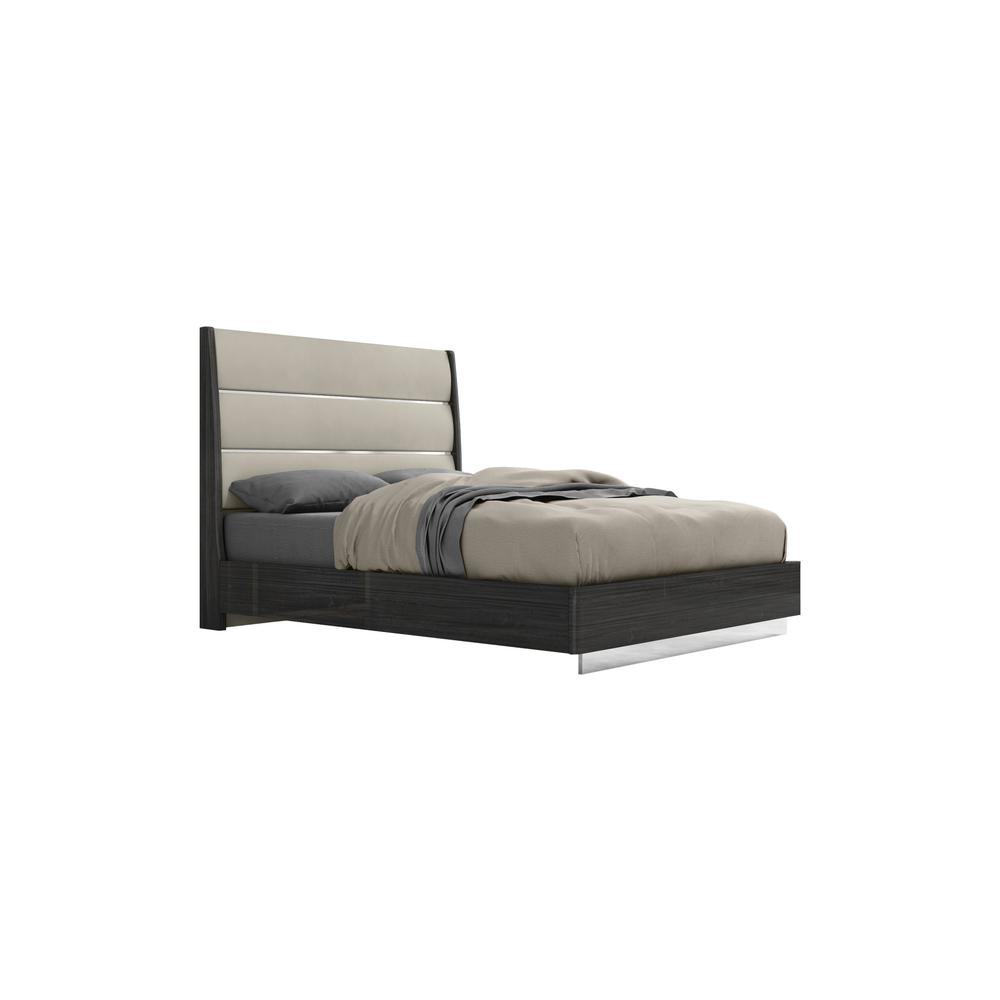Queen Dark Grey High Gloss Bed Frame with Faux Leather Headboard. Picture 1