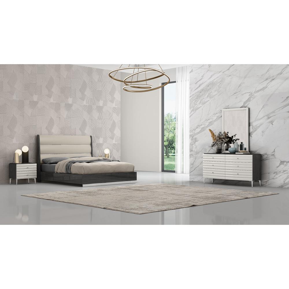 Queen Dark Grey High Gloss Bed Frame with Faux Leather Headboard. Picture 7