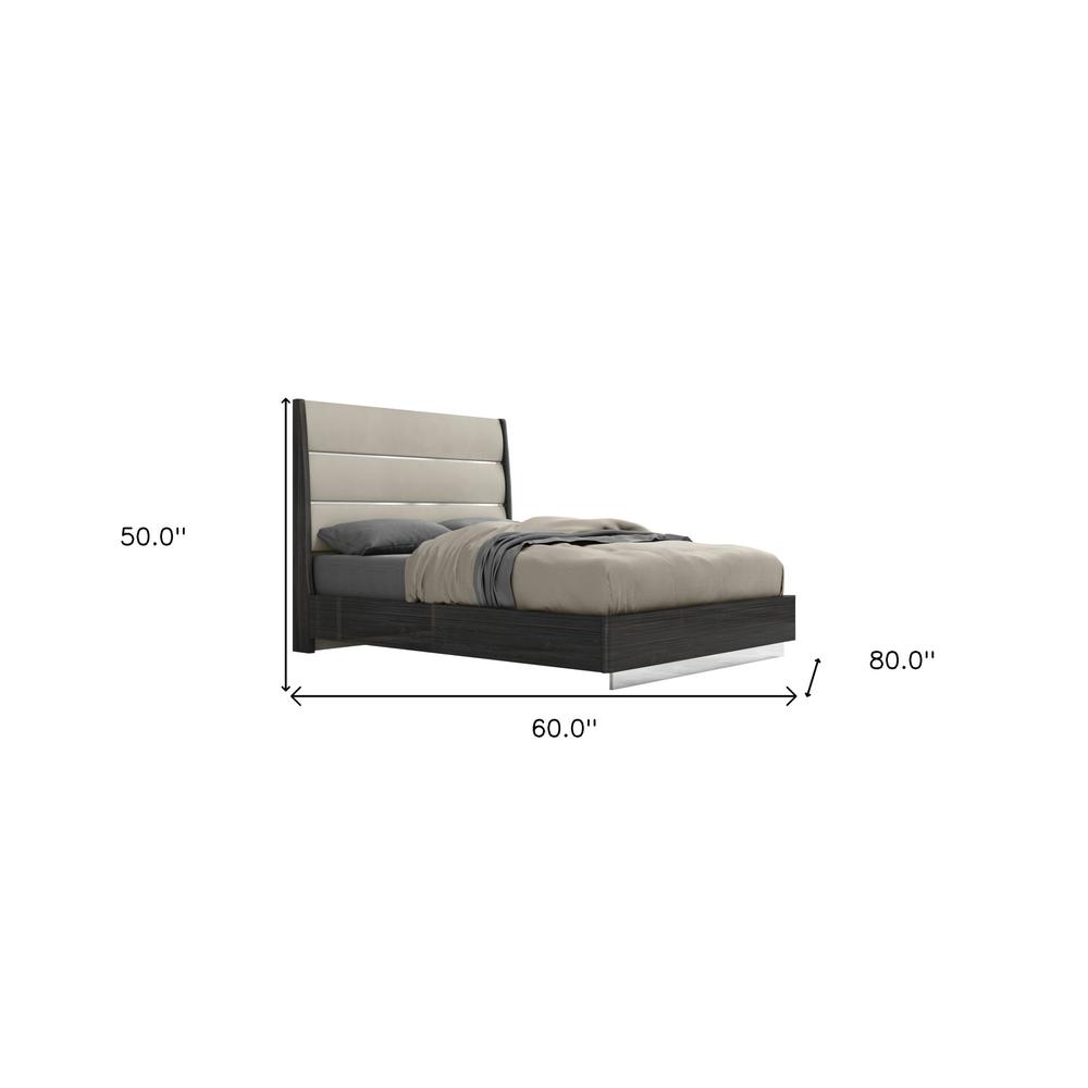 Queen Dark Grey High Gloss Bed Frame with Faux Leather Headboard. Picture 8