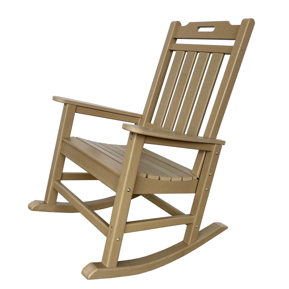 42" Sandy Brown Heavy Duty Plastic Rocking Chair. Picture 3