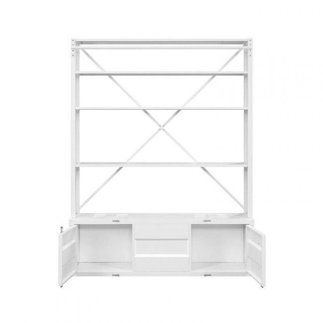83" White Four Tier Cargo Style Bookcase with Cabinets and Ladder. Picture 1