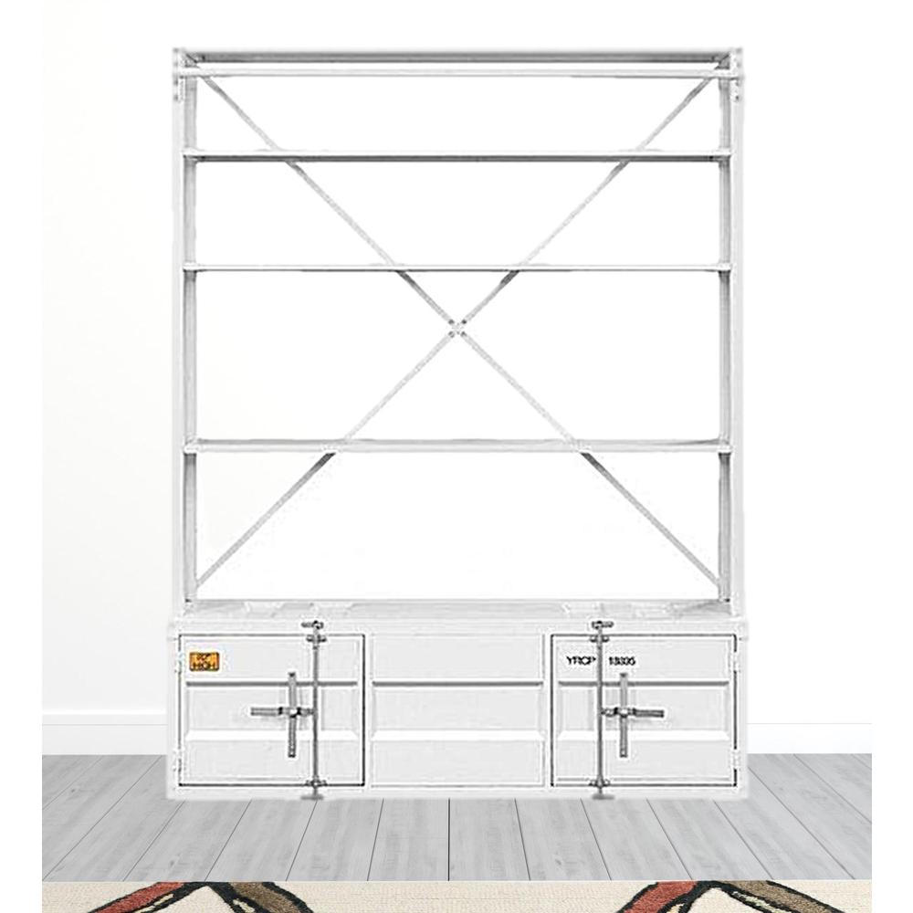 83" White Four Tier Cargo Style Bookcase with Cabinets and Ladder. Picture 3