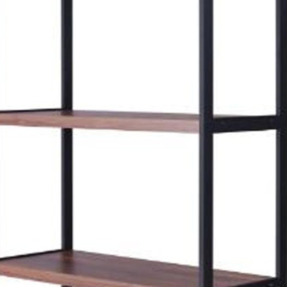 70" Brown and Black Metal Three Tier Bookcase with Two doors. Picture 4