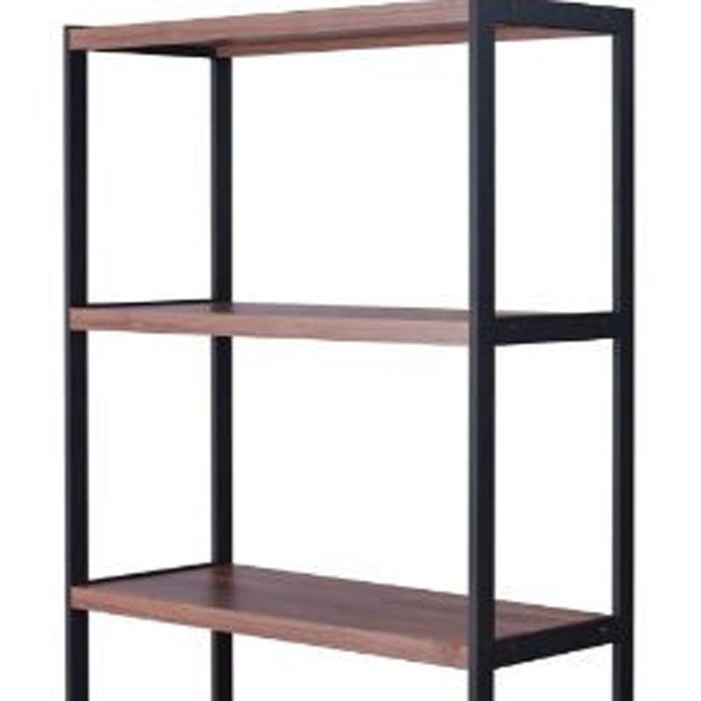 70" Brown and Black Metal Three Tier Bookcase with Two doors. Picture 5