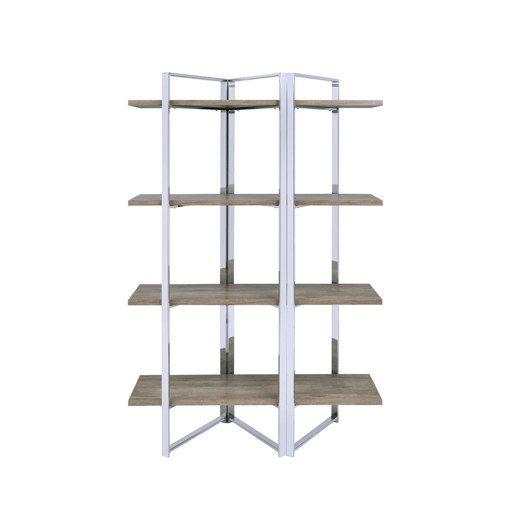 72" Brown and Silver Metal Four Tier Etagere Bookcase. Picture 1