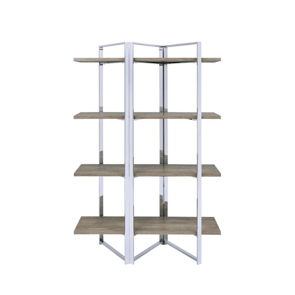72" Brown and Silver Metal Four Tier Etagere Bookcase. Picture 2