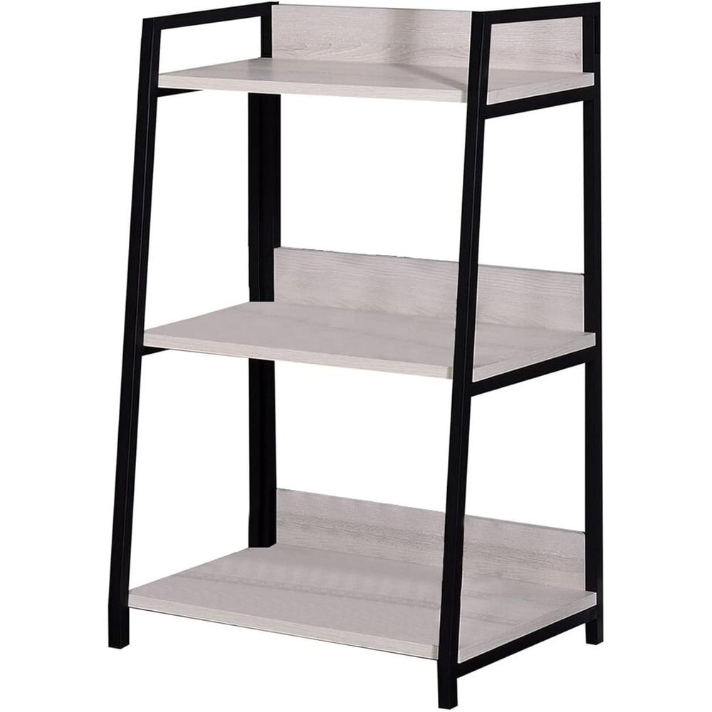 37" Natural and Black Metal Three Tier Ladder Bookcase. Picture 3