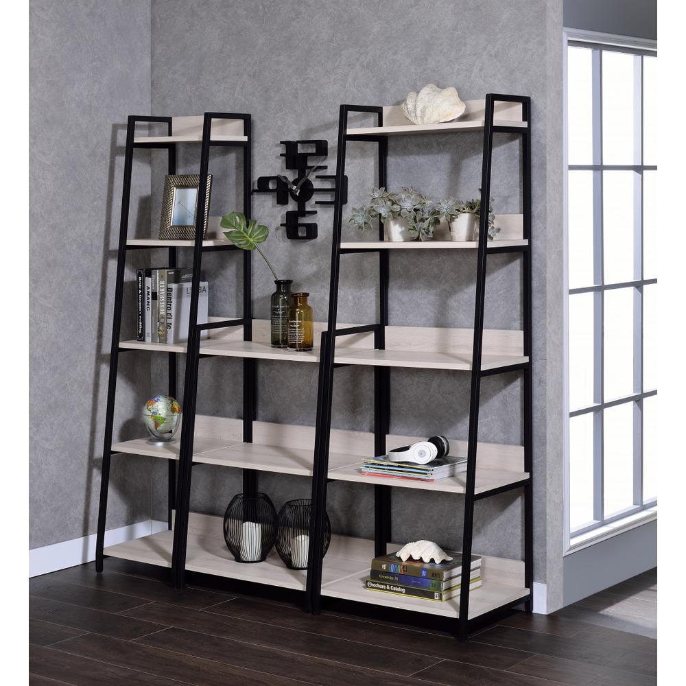 37" Natural and Black Metal Three Tier Ladder Bookcase. Picture 5