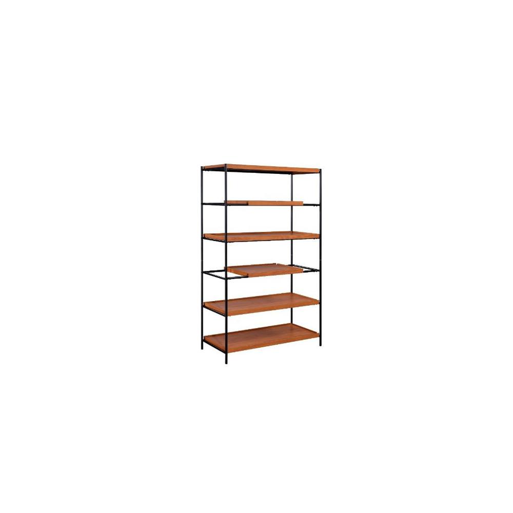 70" Brown and Black Metal Six Tier Etagere Bookcase. Picture 1