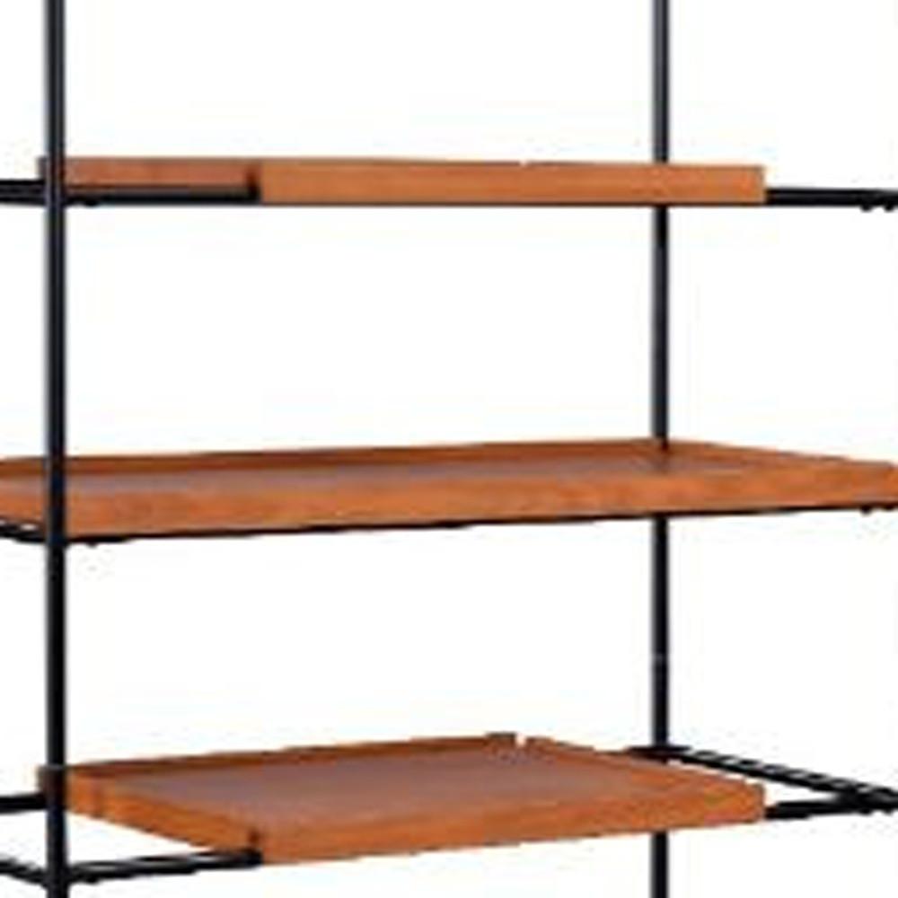 70" Brown and Black Metal Six Tier Etagere Bookcase. Picture 4