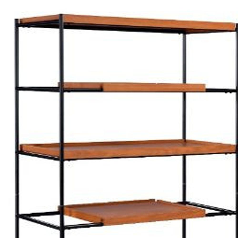 70" Brown and Black Metal Six Tier Etagere Bookcase. Picture 5