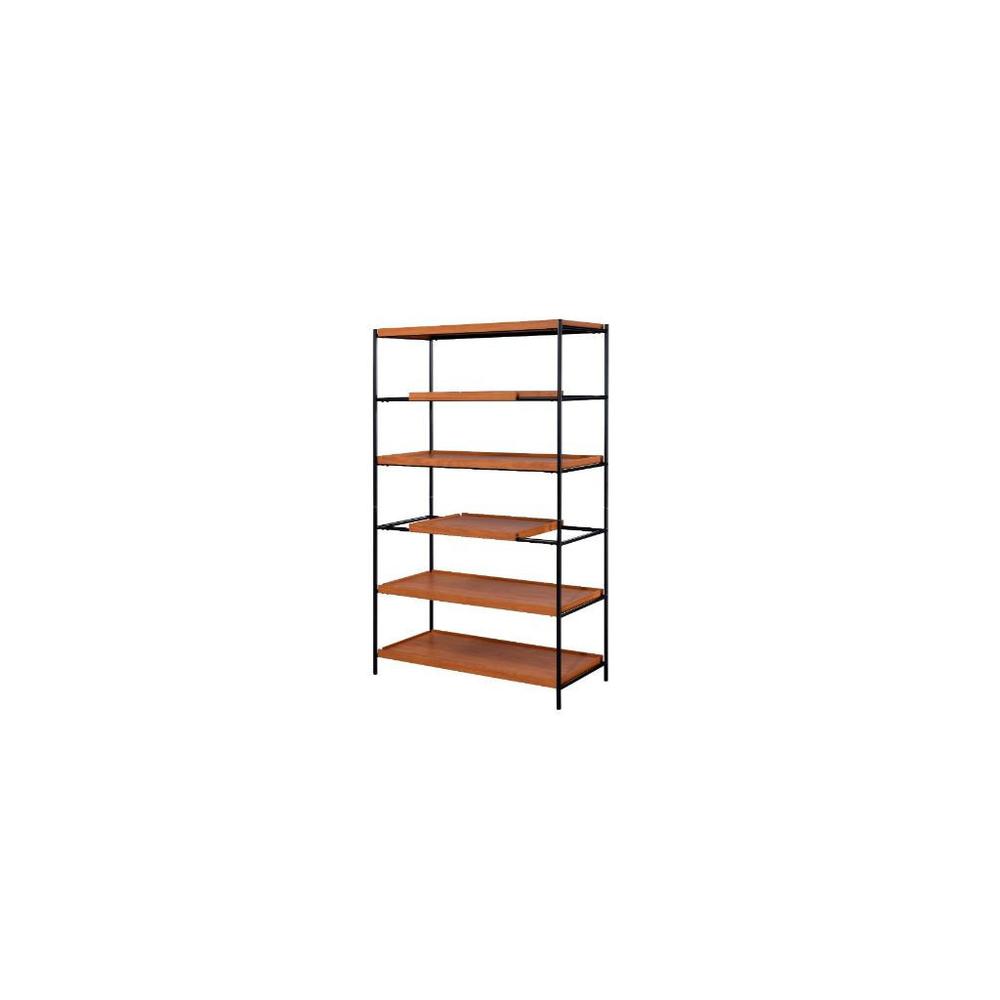 70" Brown and Black Metal Six Tier Etagere Bookcase. Picture 2
