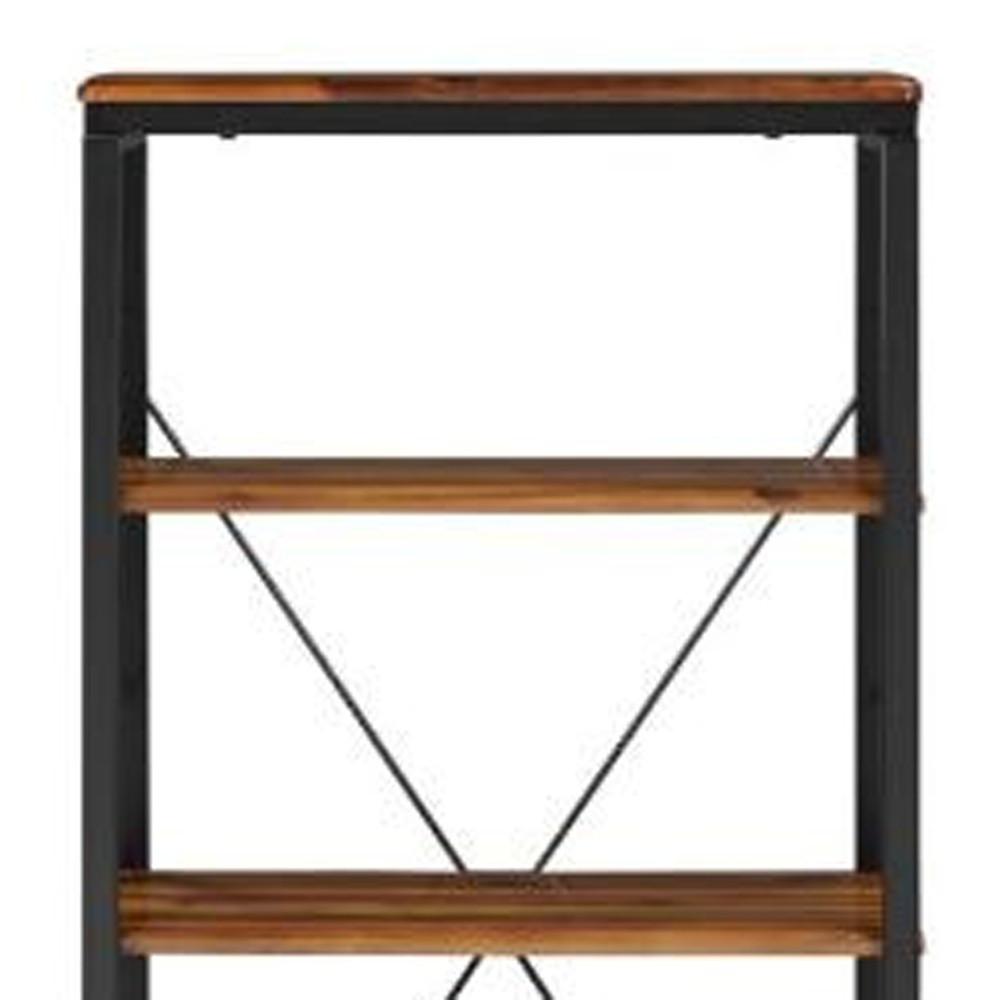 54" Brown and Black Metal Four Tier Etagere Bookcase. Picture 5