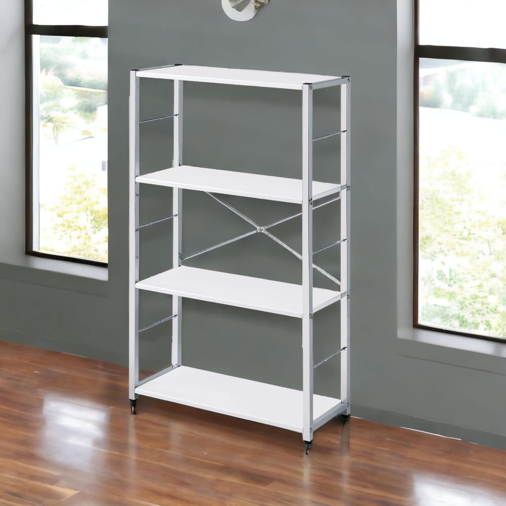 42" White Metal Four Tier Etagere Bookcase. Picture 3