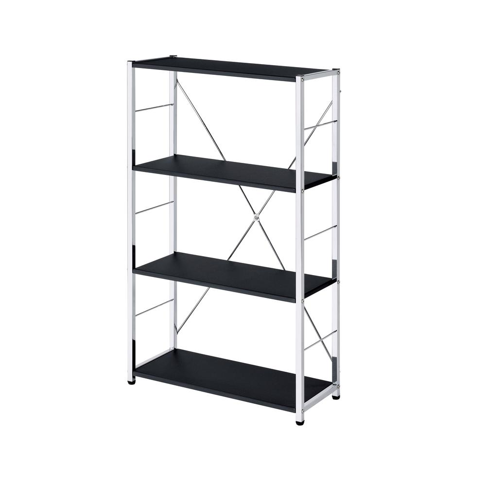 42" Black and Silver Metal Four Tier Etagere Bookcase. Picture 2
