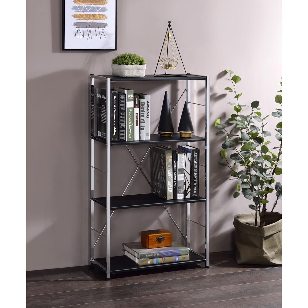 42" Black and Silver Metal Four Tier Etagere Bookcase. Picture 4