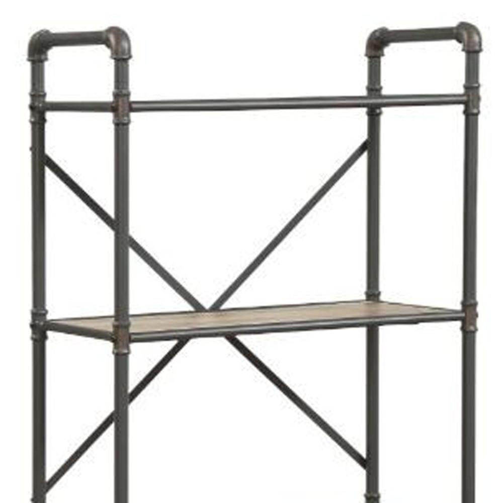 49" Gray Brown Metal Four Tier Etagere Bookcase. Picture 5