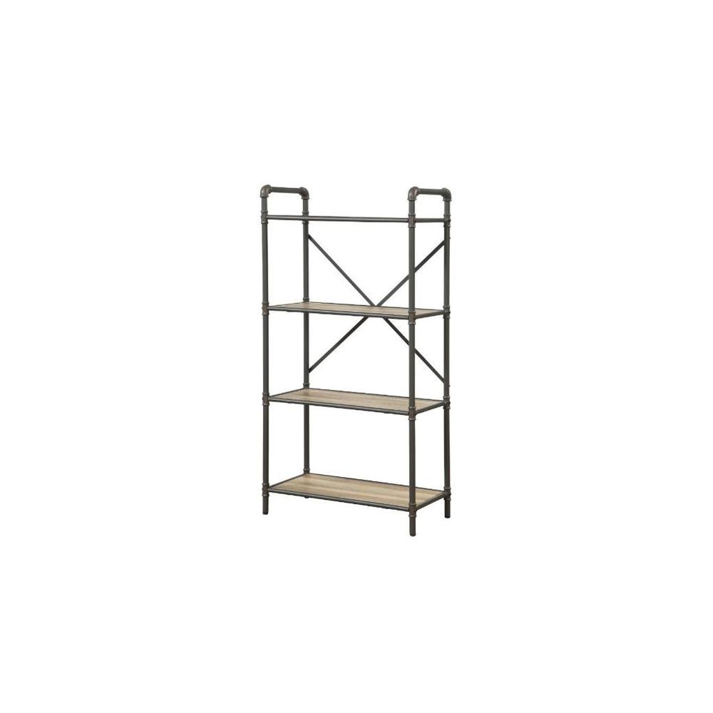 49" Gray Brown Metal Four Tier Etagere Bookcase. Picture 1