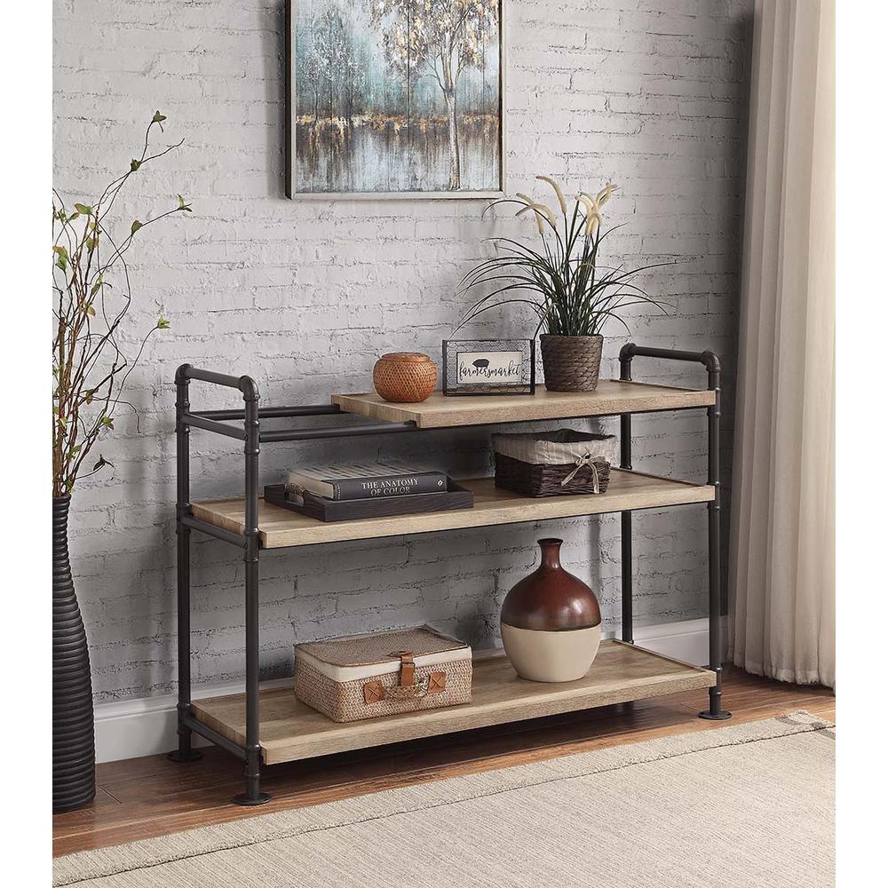 32" Brown and Black Metal Three Tier Etagere Bookcase. Picture 6