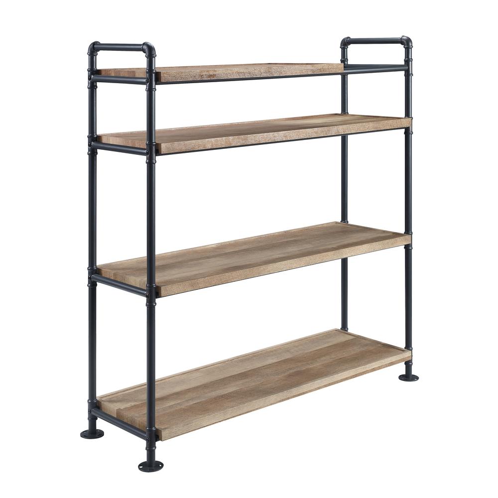 49" Brown and Black Metal Four Tier Etagere Bookcase. Picture 1