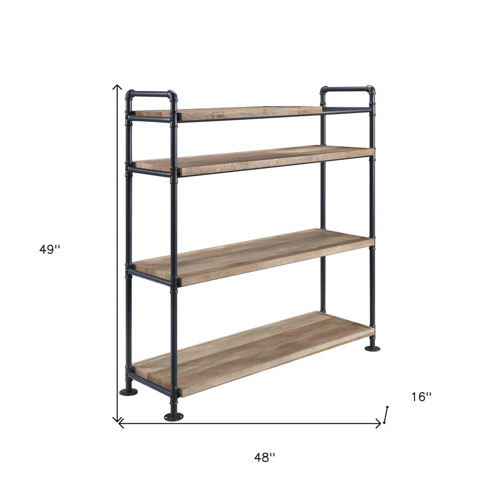 49" Brown and Black Metal Four Tier Etagere Bookcase. Picture 7