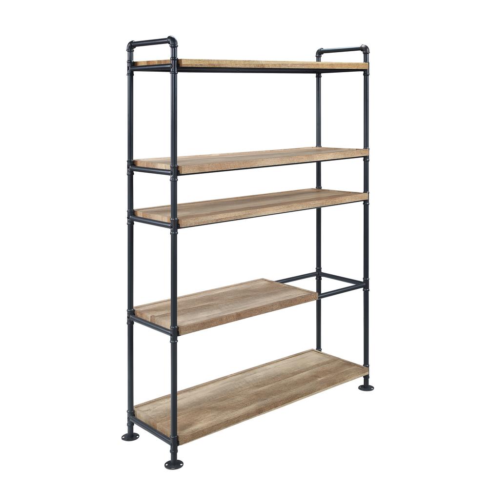 65" Brown and Black Metal Five Tier Etagere Bookcase. Picture 1