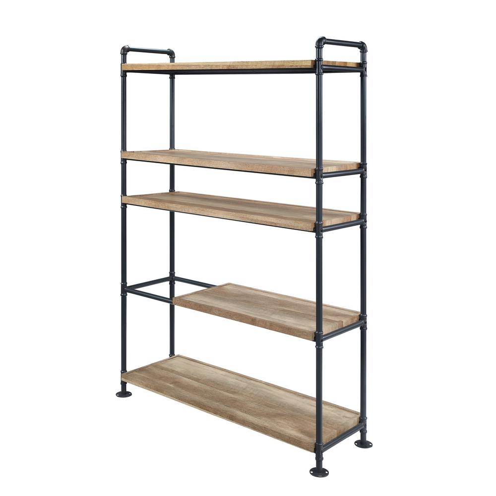 65" Brown and Black Metal Five Tier Etagere Bookcase. Picture 2