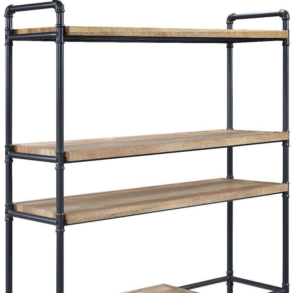 65" Brown and Black Metal Five Tier Etagere Bookcase. Picture 4