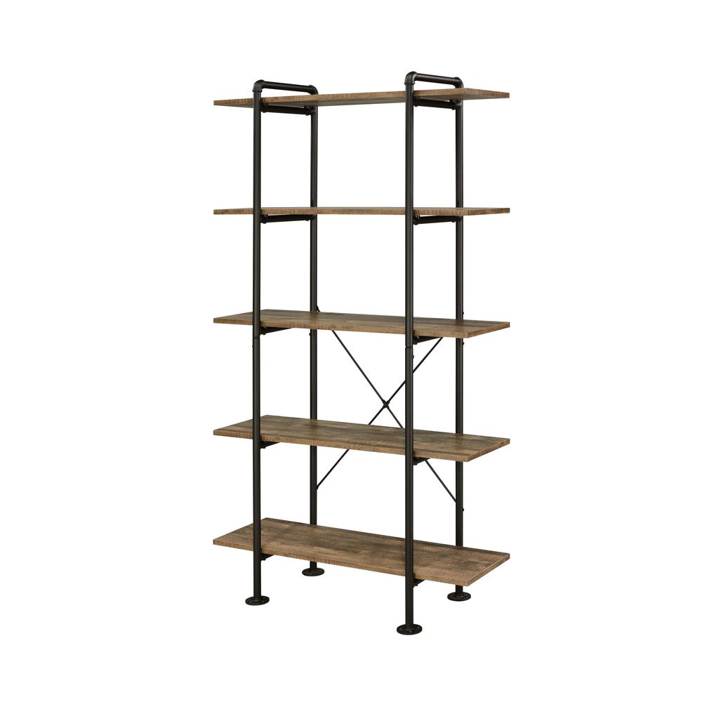 73" Brown and Black Metal Five Tier Etagere Bookcase. Picture 2