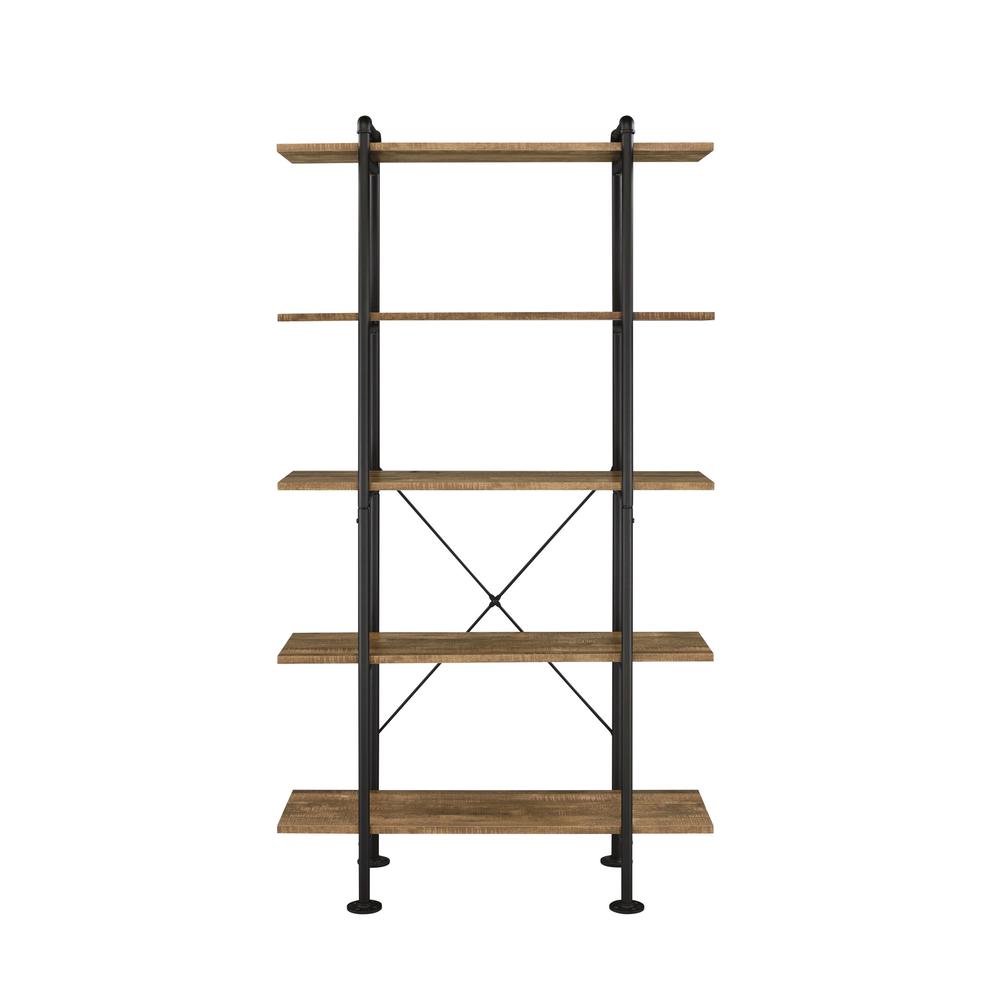 73" Brown and Black Metal Five Tier Etagere Bookcase. Picture 1