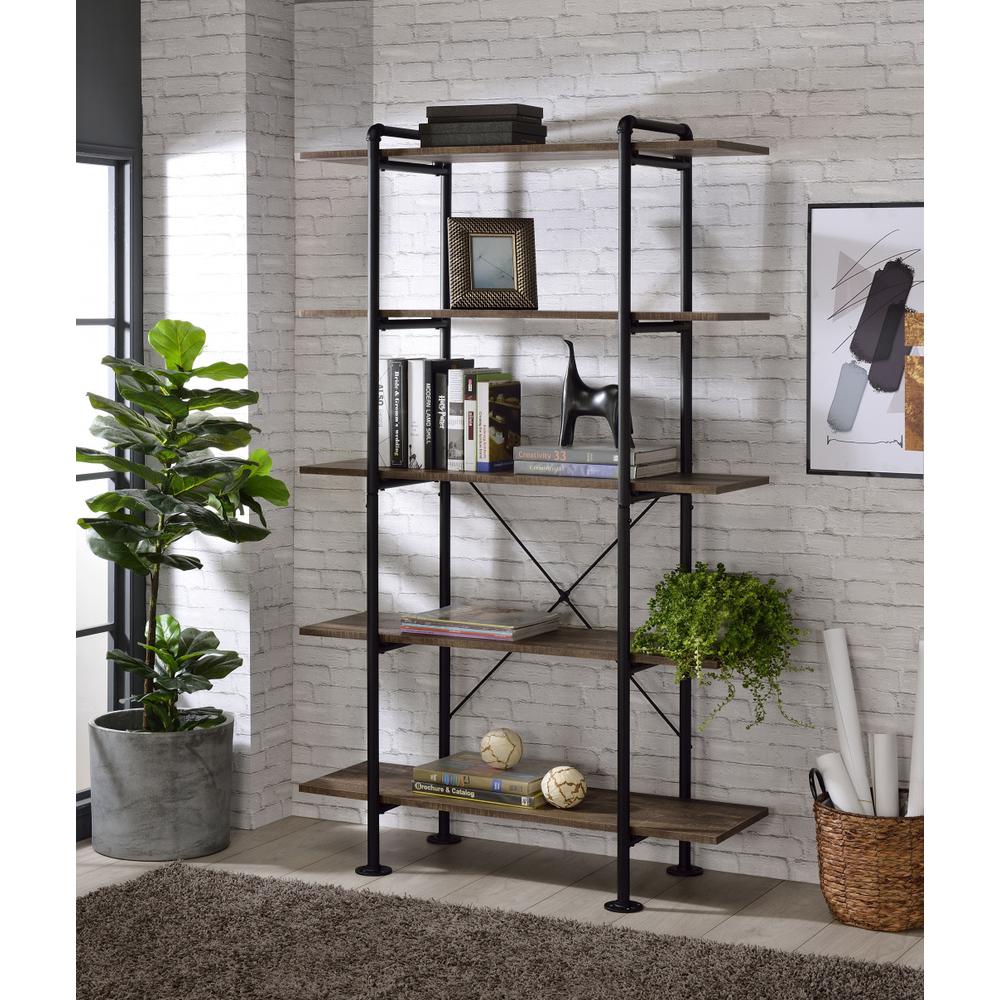 73" Brown and Black Metal Five Tier Etagere Bookcase. Picture 7
