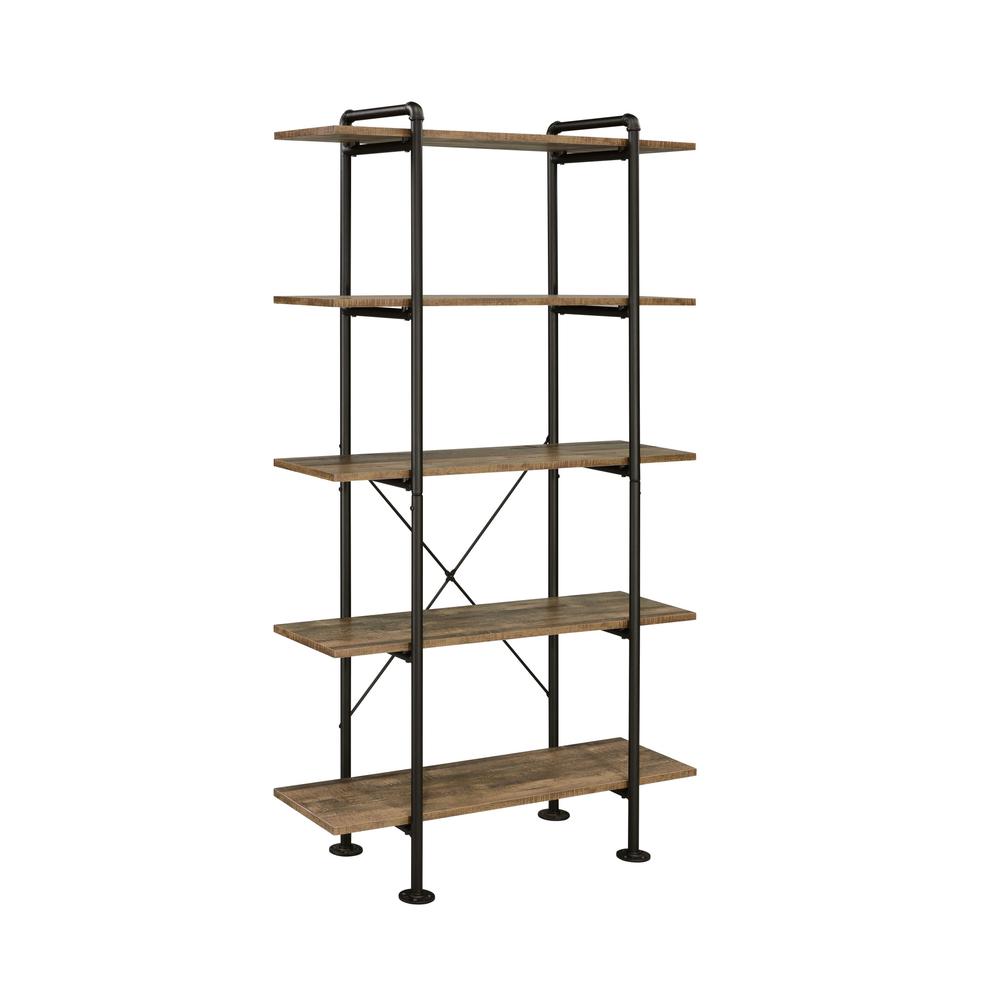 73" Brown and Black Metal Five Tier Etagere Bookcase. Picture 3