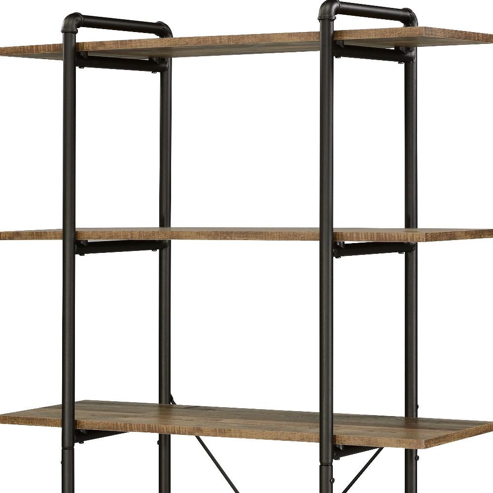 73" Brown and Black Metal Five Tier Etagere Bookcase. Picture 5