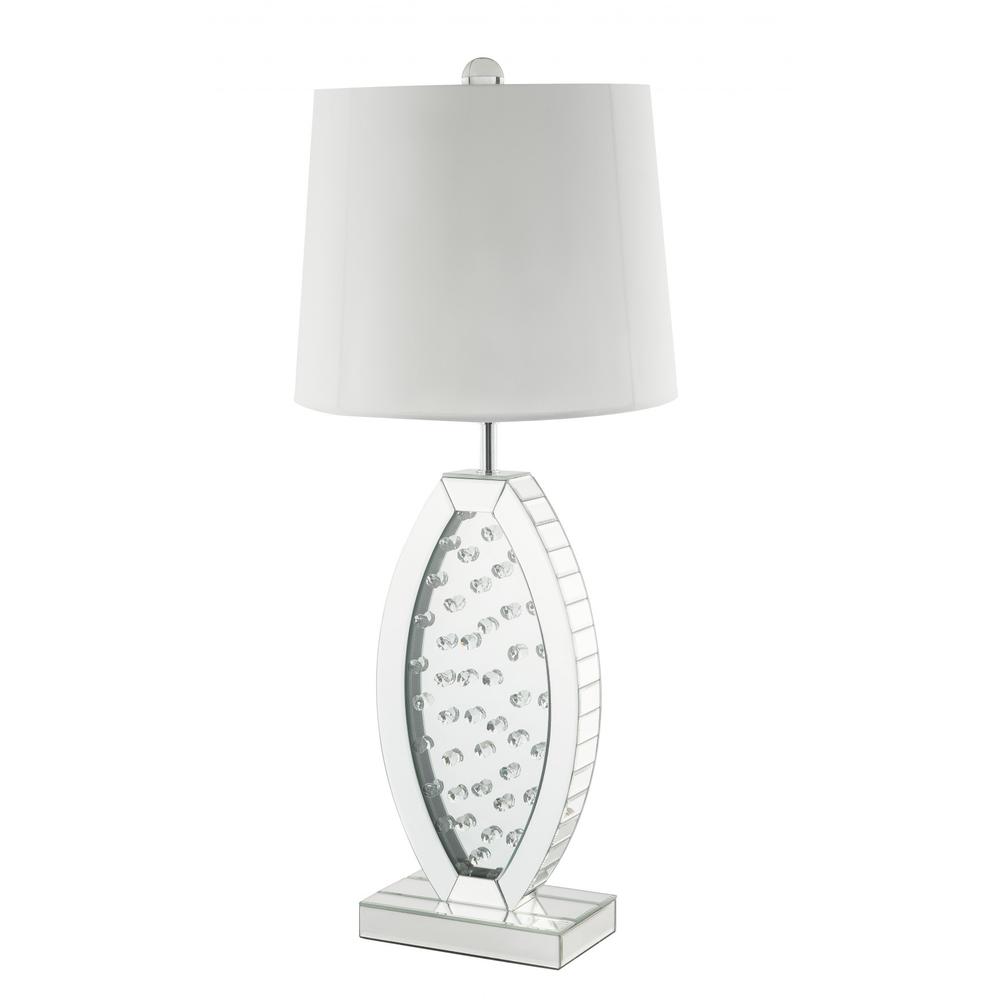 37" Mirrored Glass Table Lamp With White Drum Shade. Picture 3