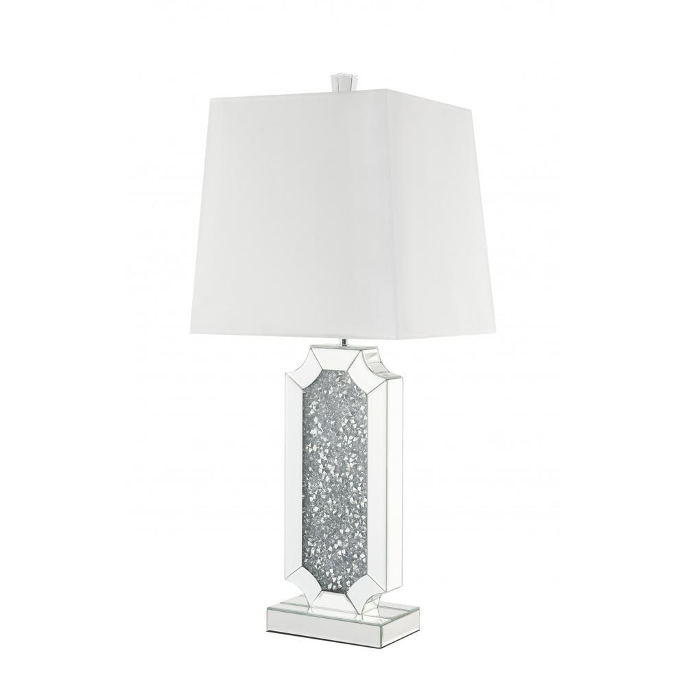 33" Mirrored Glass Faux Crystals Table Lamp With White Square Shade. Picture 3