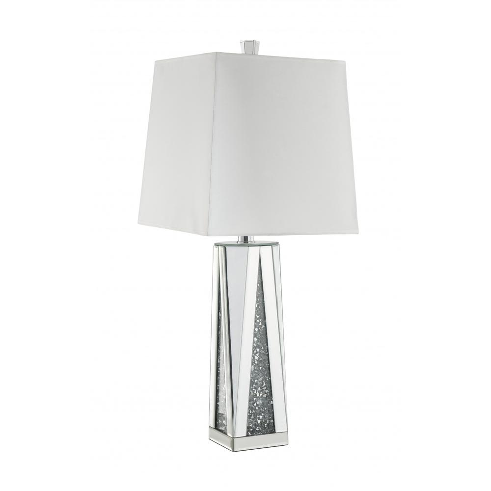 35" Clear Glass Table Lamp With White Square Shade. Picture 1