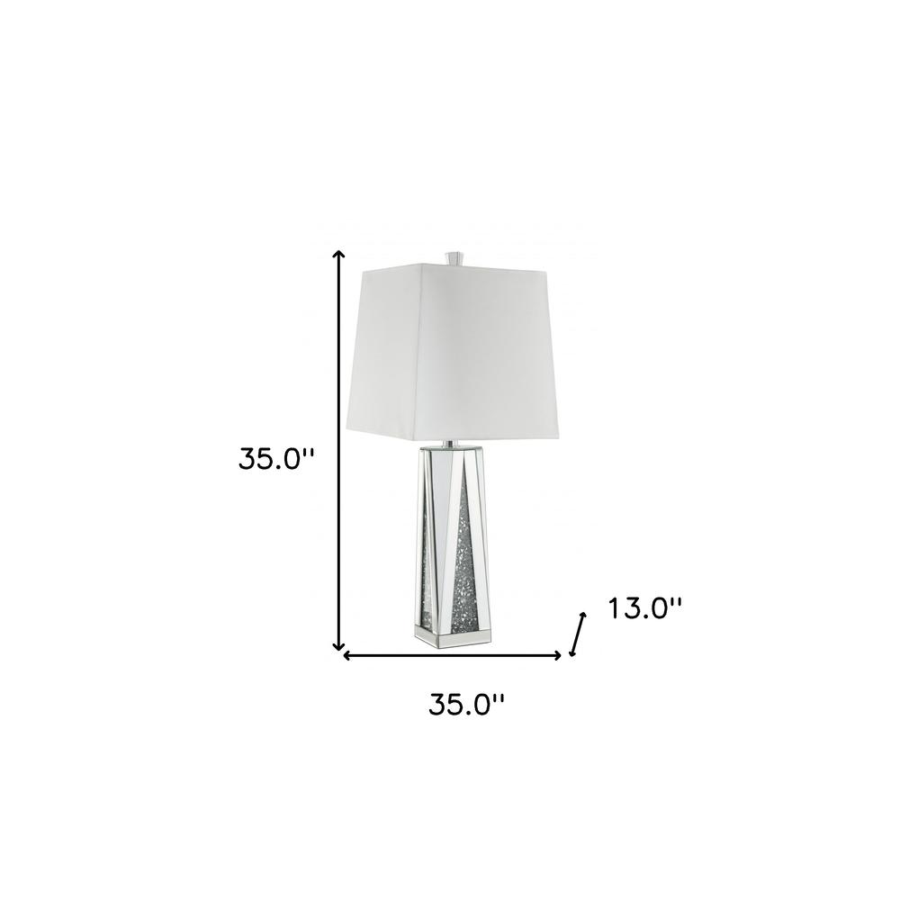 35" Clear Glass Table Lamp With White Square Shade. Picture 6