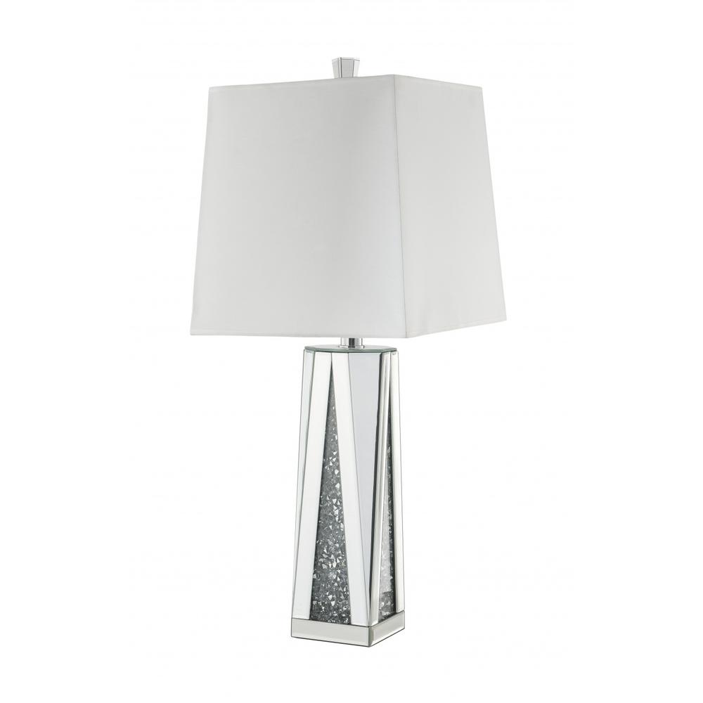 35" Clear Glass Table Lamp With White Square Shade. Picture 3