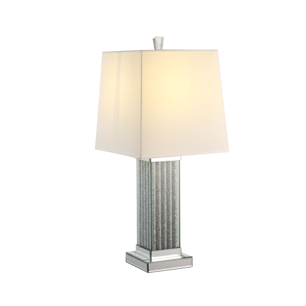 30" Mirrored Glass and Faux Stone Column Table Lamp With White Square Shade. Picture 2