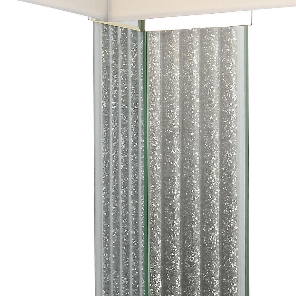 30" Mirrored Glass and Faux Stone Column Table Lamp With White Square Shade. Picture 4