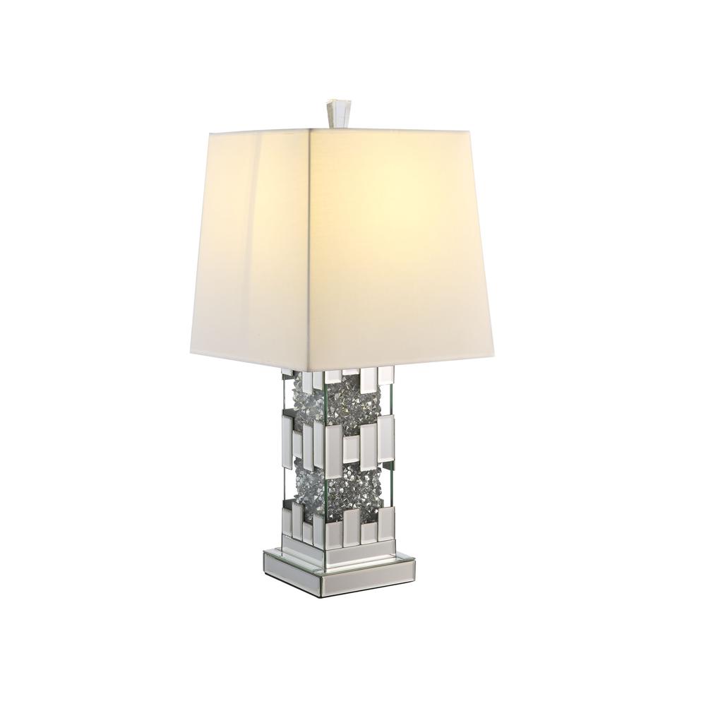 30" Mirrored Glass and Faux Crystal Geo Table Lamp With White Square Shade. Picture 2