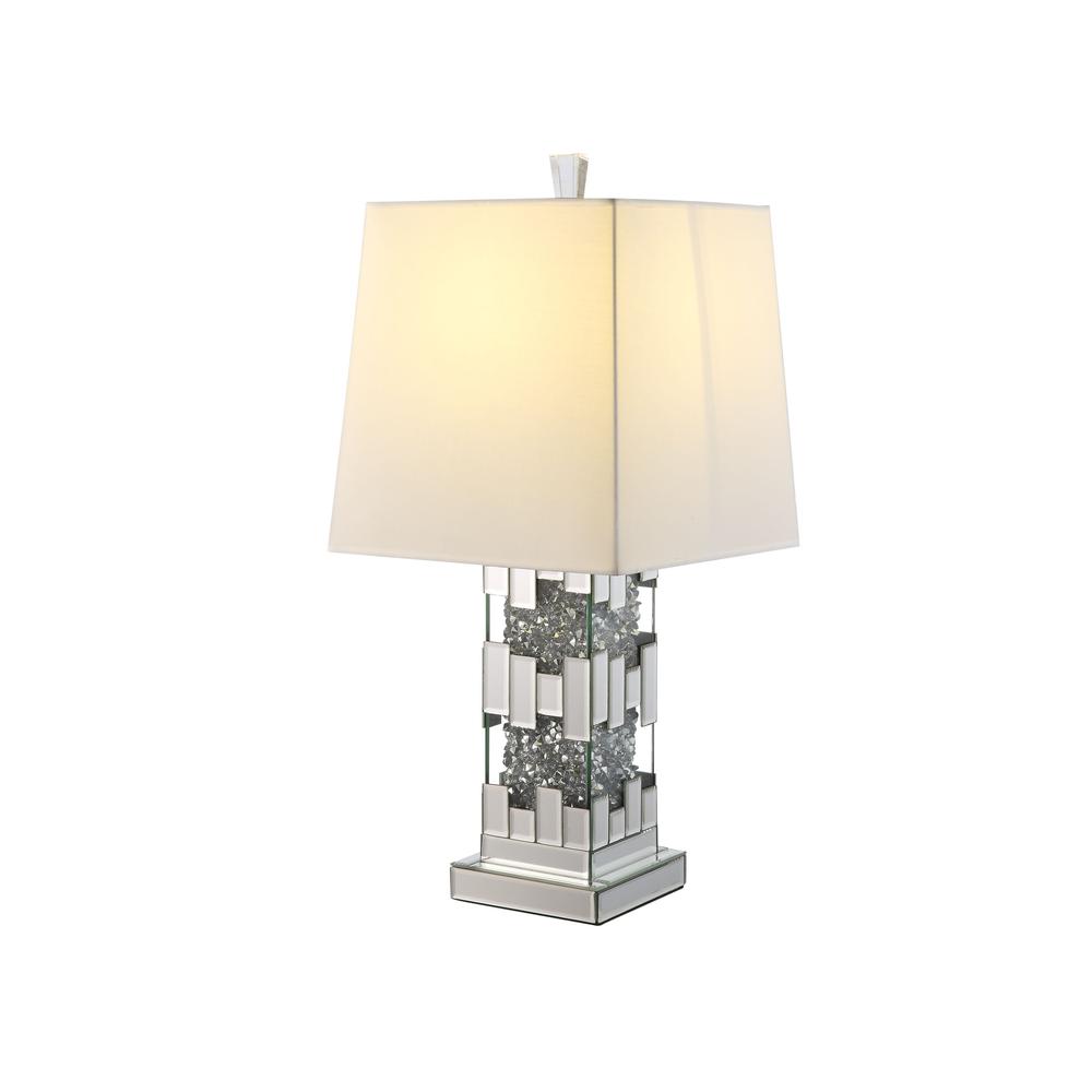 30" Mirrored Glass and Faux Crystal Geo Table Lamp With White Square Shade. Picture 1