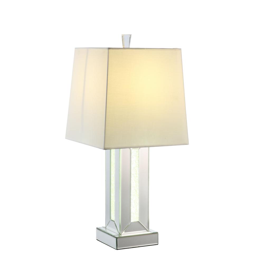 32" Mirrored Glass and Faux Crystal Table Lamp With White Square Shade. Picture 2
